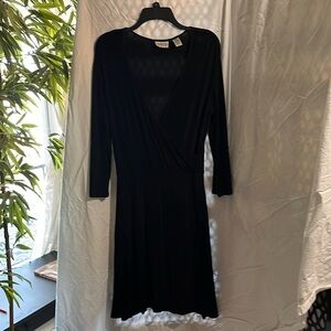 Chicos traveler, ladies SZ 1 black faux wrap dress, effortless career wear.